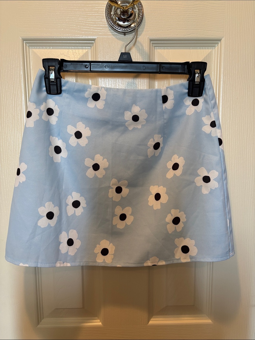 Princess Polly Shelly Mini Skirt Baby Blue White Daisy Floral Retro size 4